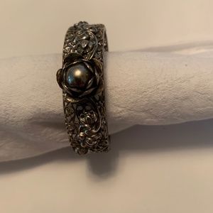 Vintage Silver Flower With Ivy Cutwork Bracelet